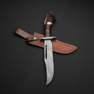 Handmade Damascus Steel Sharp Blade Bowie Knife With Unique Handle Best Gift Item