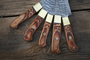 Damascus Chef Knife Set | 5-Piece | Twist Pattern | Rose Wood Handle