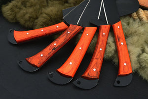 Black Coated Chef Knife Set | 5-Piece | 1095 Steel | Orange Exotic Wood Handle