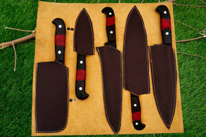 Black Coated Chef Knife Set | 5-Piece | 1095 Steel | Wenge Wood & Resin Handle