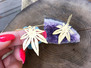 cannabis leaf earrings, mini metal cannabis leaf earrings, greenery
