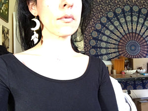 Handmade Crescent Moon Earrings: Hammered Brass Lunar Plant Jewelry