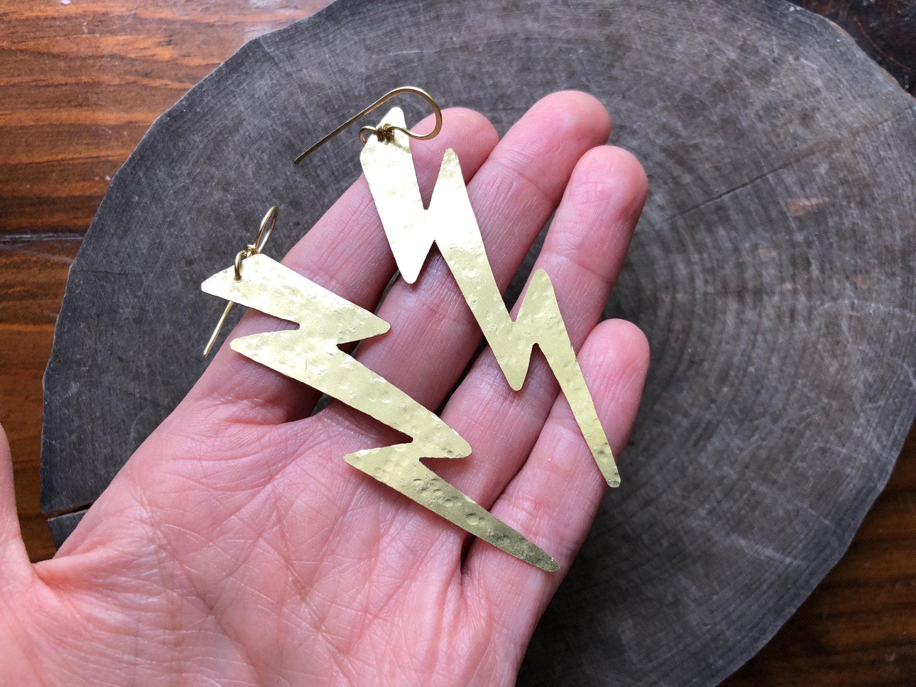 Handmade Hammered Metal Lightning Bolt Dangle Earrings