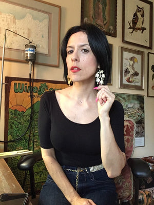 Handmade Lily of the Valley Skull Chandelier Earrings