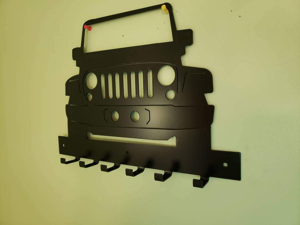 Jeep JK Key Hanger – Full Front End Steel Wall Mounted Key Rack – Wrangler JK Organizer 12"x10" Garage Entryway Man Cave Decor