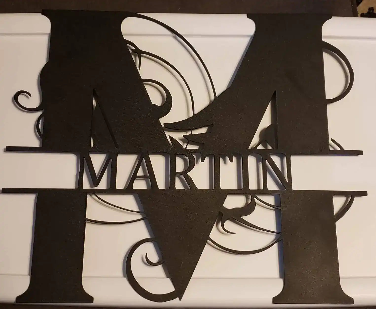 Custom Monogram Family Name Sign – Abstract Split Letter House Name Wall Art – Personalized Metal Plaque – 20" Plasma Cut