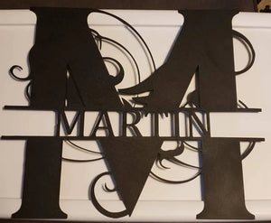 Custom Monogram Family Name Sign – Abstract Split Letter House Name Wall Art – Personalized Metal Plaque – 20" Plasma Cut
