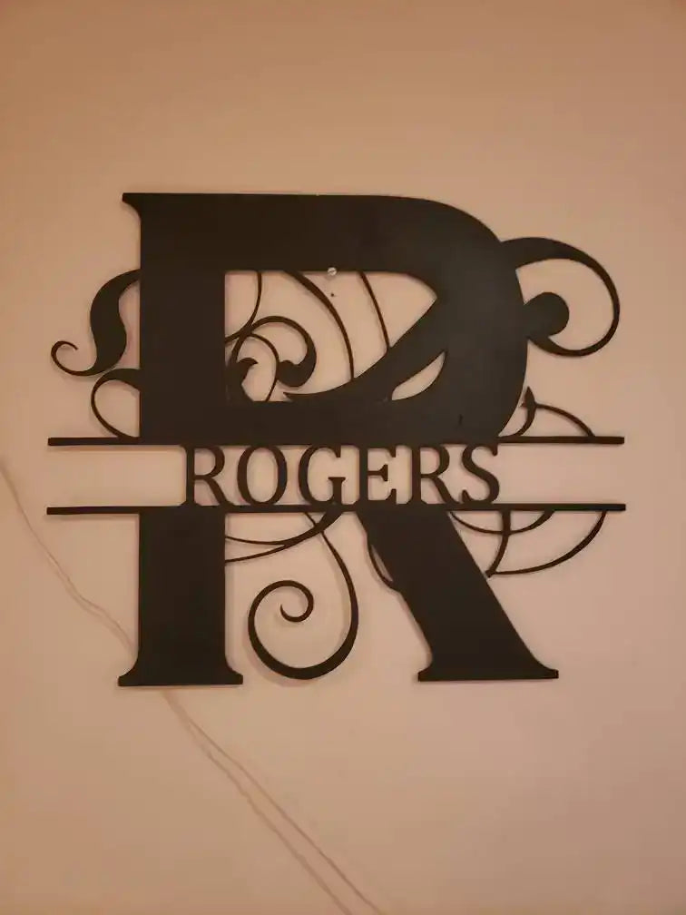 Custom Monogram Family Name Sign – Abstract Split Letter House Name Wall Art – Personalized Metal Plaque – 20" Plasma Cut