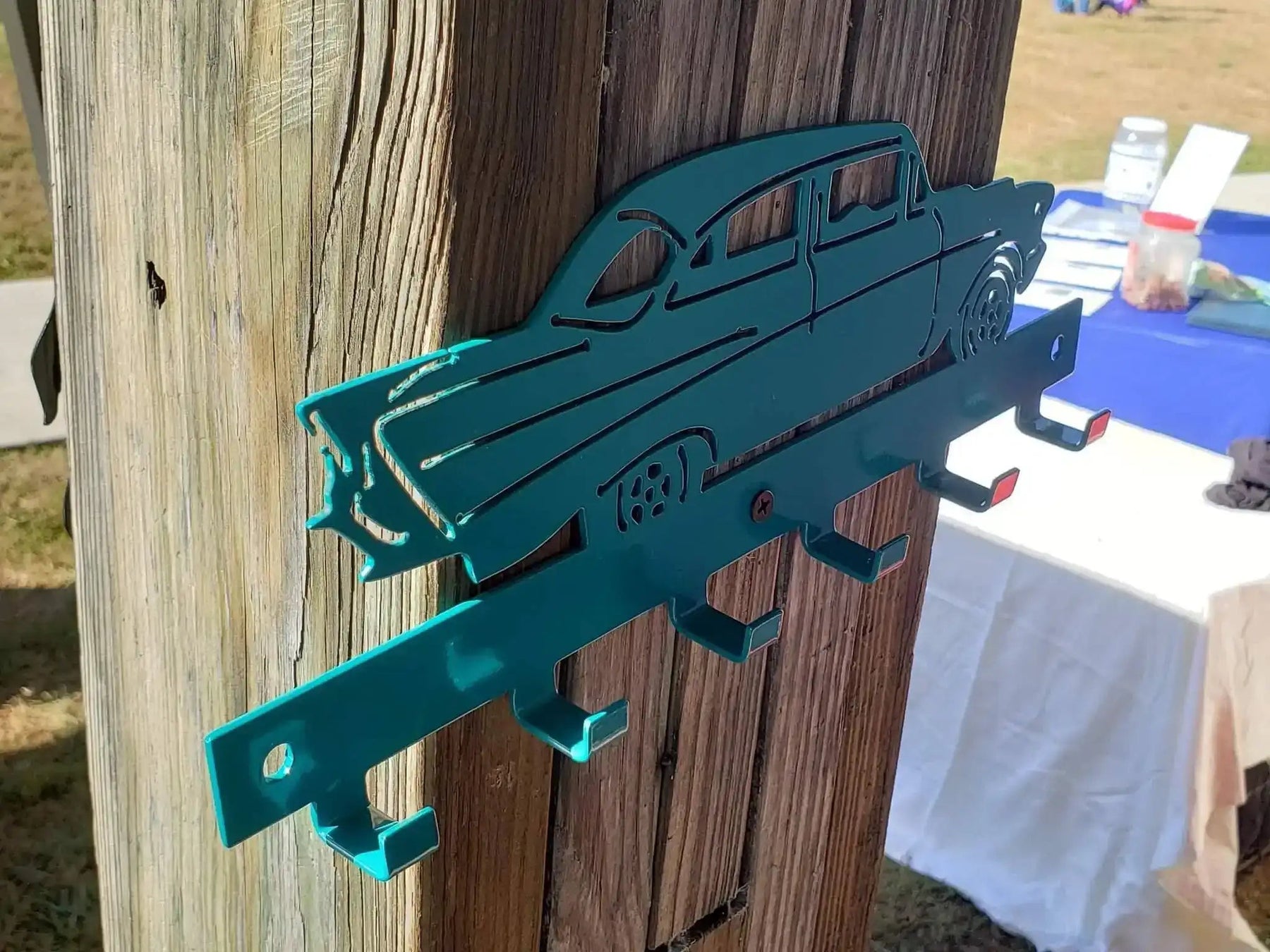 Chevy Bel-Air Keychain Rack – Steel Wall Mounted Classic Car Organizer detail view by Martin Metalwork LLC