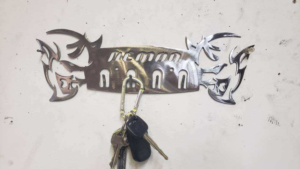 Dodge Demon Muscle Car Key Hanger – Steel Wall Mounted 4-Hook Key Rack – Garage Organizer 12"x4" detail view by Martin