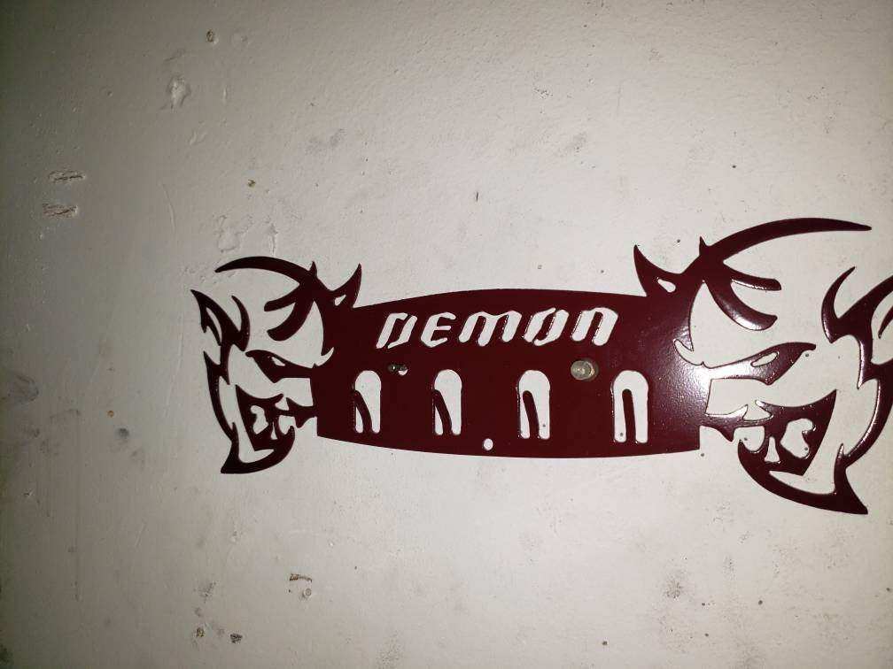 Dodge Demon Muscle Car Key Hanger – Steel Wall Mounted 4-Hook Key Rack – Garage Organizer 12"x4" detail view by Martin