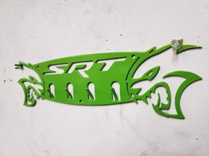 Dodge SRT Hellcat 4-Hook Steel Rack – Dual Hellcat Heads Wall Organizer 12"x4" SRT Text