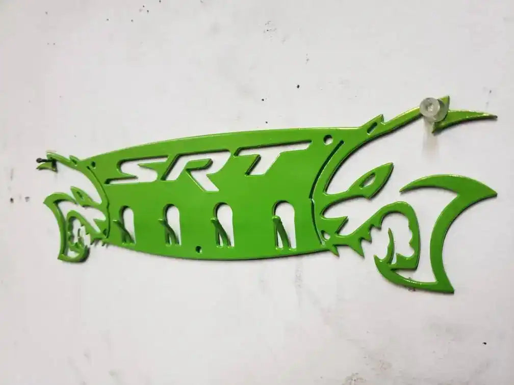 Dodge 30" SRT Scat Pack Towel, Coat, and Hat Rack – Steel Wall Organizer detail view by Martin Metalwork LLC