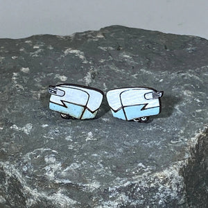 Shasta Camper Wooden Earrings | Retro Travel Trailer Jewelry detail view by Cate's Concepts, LLC