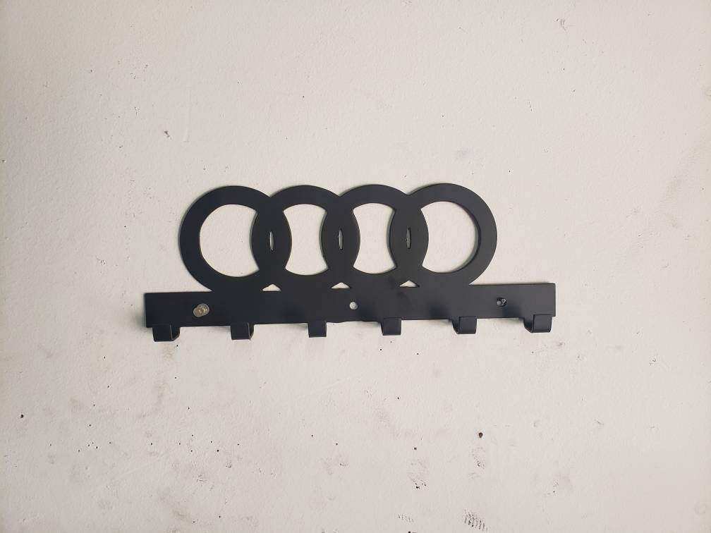 Audi Logo Keychain Rack – Steel Wall Mounted Euro Car Organizer detail view by Martin Metalwork LLC