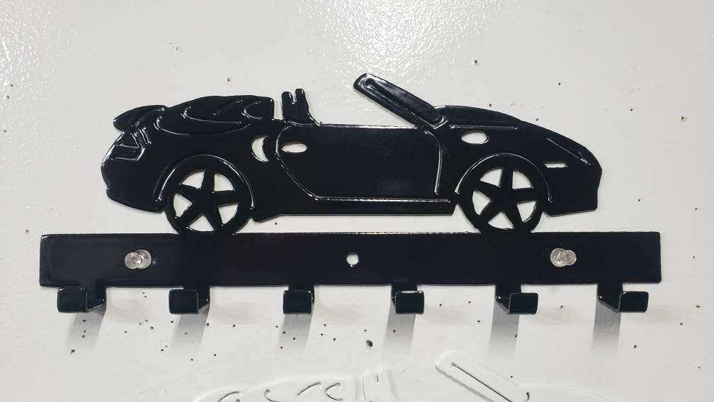 Porsche 911 Convertible Key Hanger – Steel Wall Mounted Key Rack – Sport Car Organizer 12"x6" Garage Entryway Decor detail