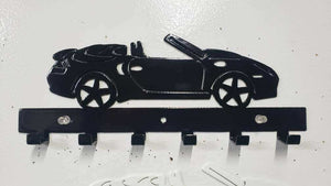 Porsche 911 Convertible Key Hanger – Steel Wall Mounted Key Rack – Sport Car Organizer 12"x6" Garage Entryway Decor detail