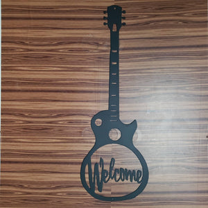 Guitar Welcome Sign – Metal Music Room Decor, Gift for Guitarist or Music Lover