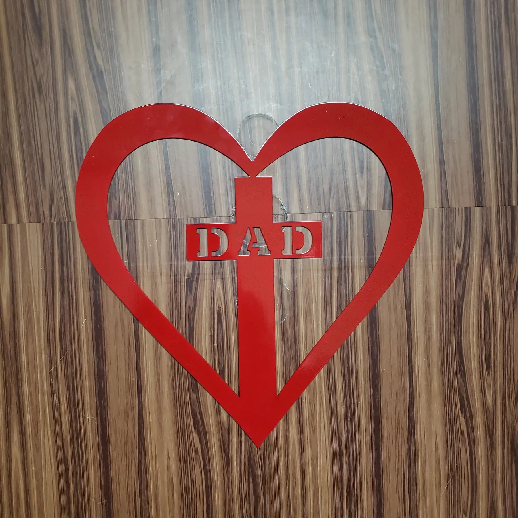 Dad in Heart Memorial Metal Art – Loving Memory Gift, Cross and Heart Wall Plaque detail view by Martin Metalwork LLC