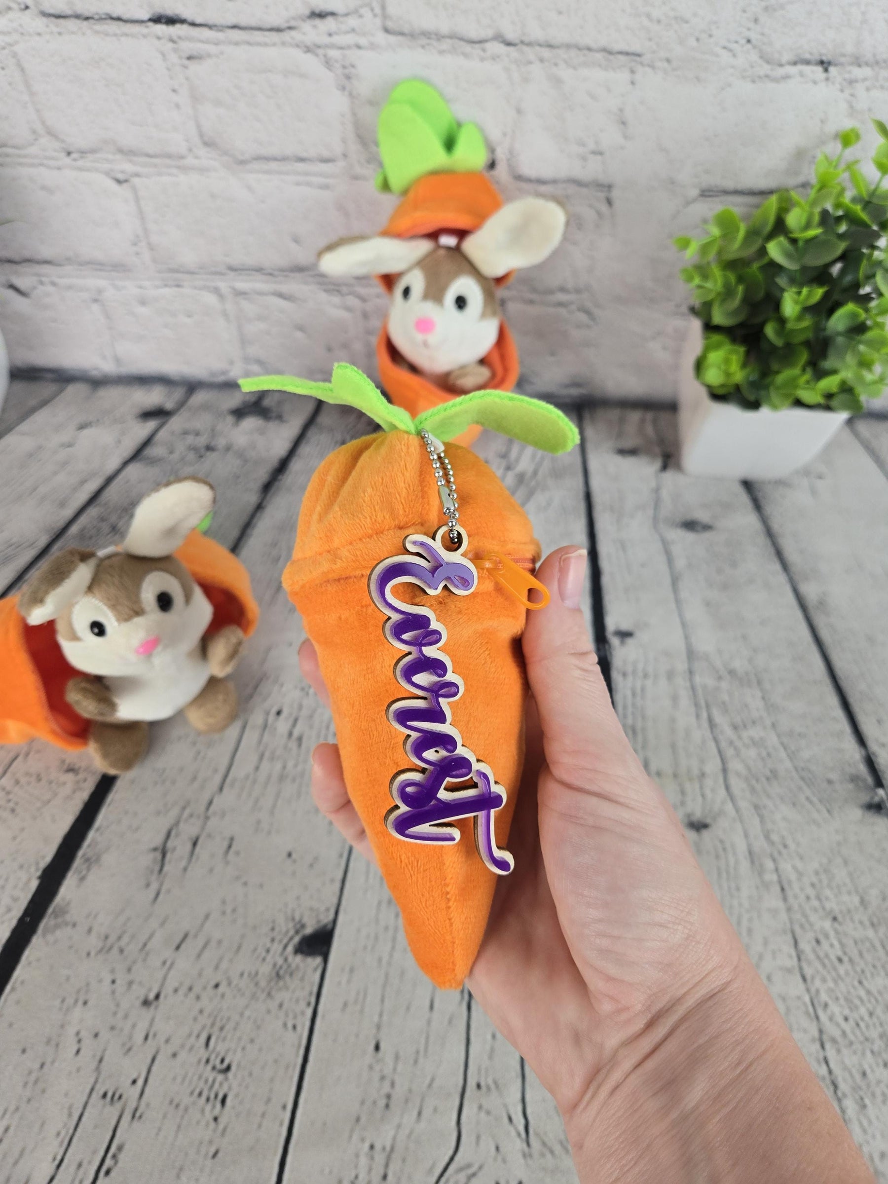Personalized Bunny Rabbit Key Chain detail view by EverLee Creations