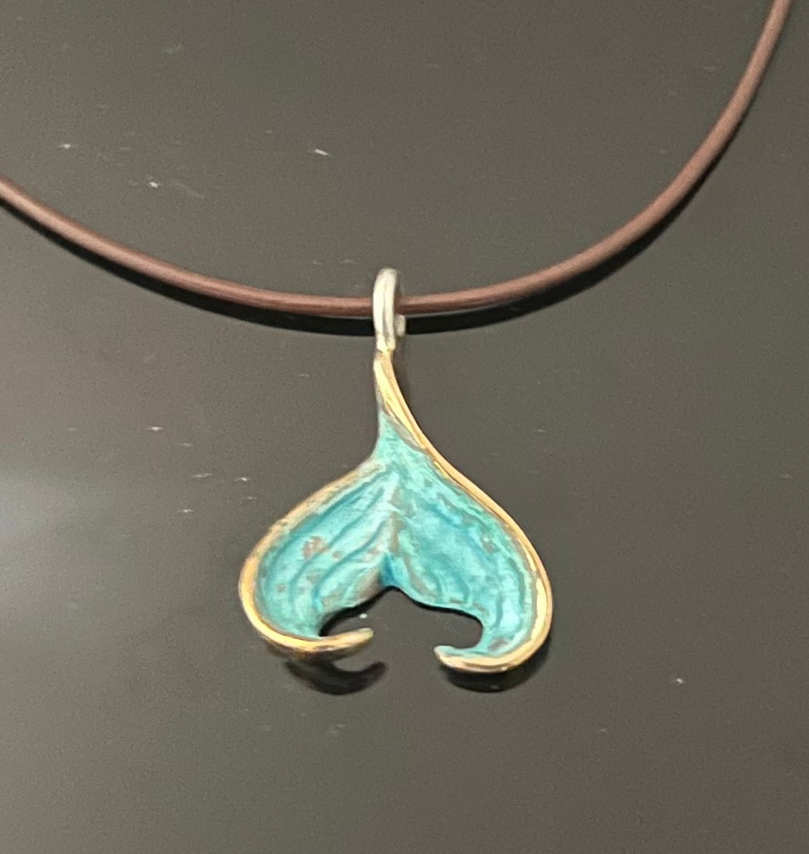 Bronze Mermaid Fin Pendant with Verde Patina by Anisa Jewelry