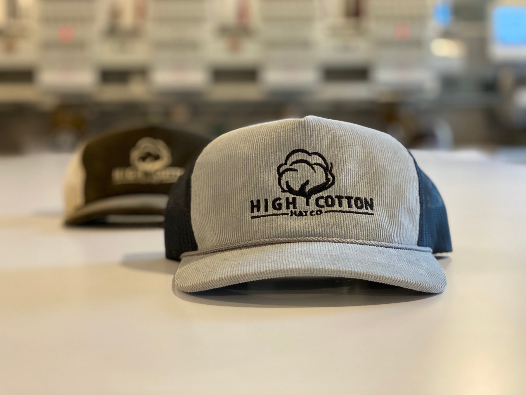 Detail view of Old School Deep South Grey Hat by High Cotton Hat Co