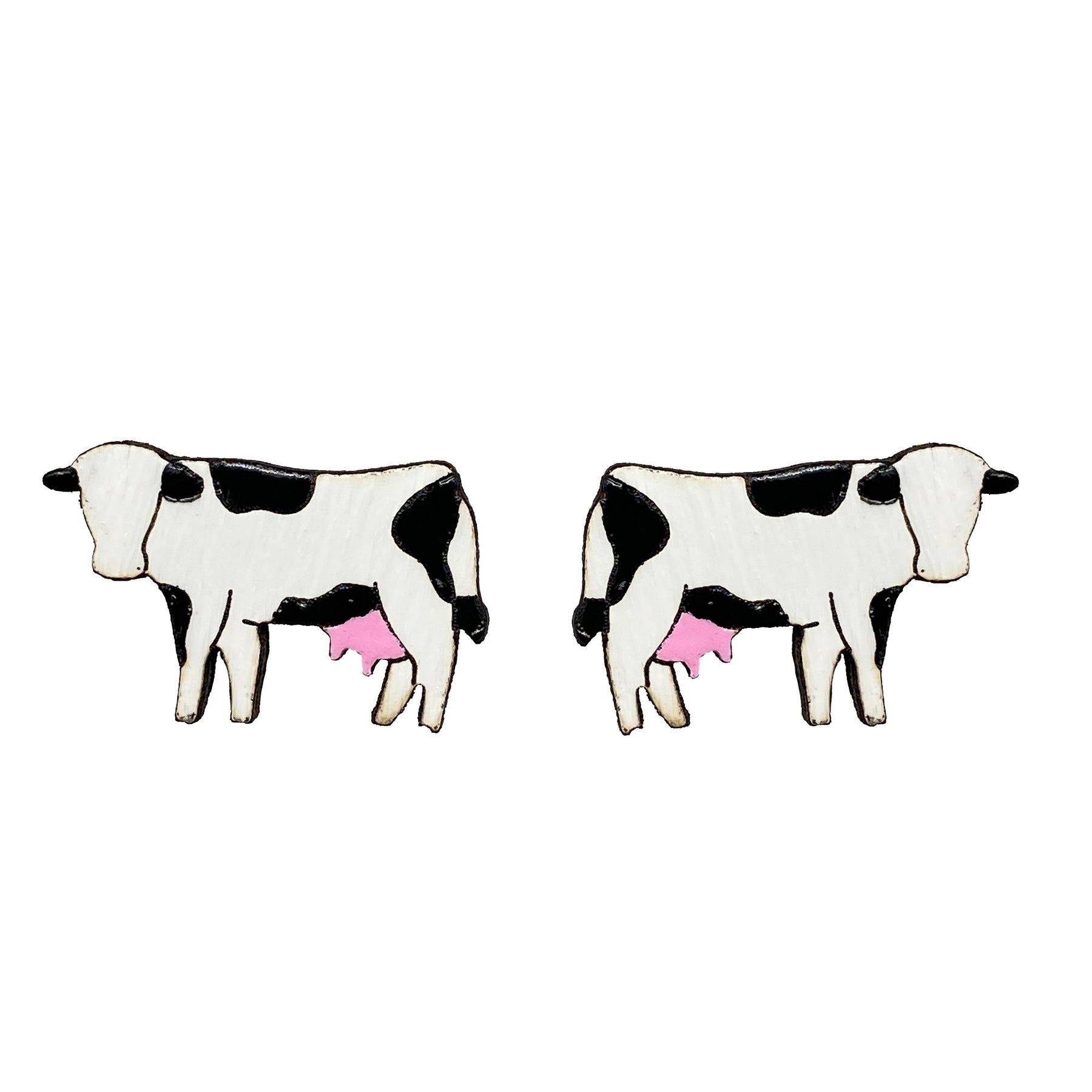 Cow Stud Earrings, 2 Colors Available hand painted on lightweight wood by LE CHIC MIAMI