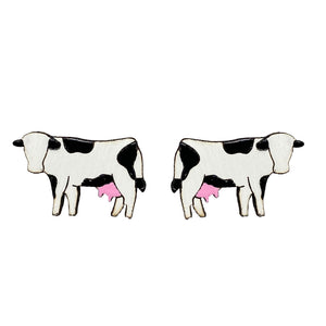 Cow Stud Earrings, 2 Colors Available hand painted on lightweight wood by LE CHIC MIAMI