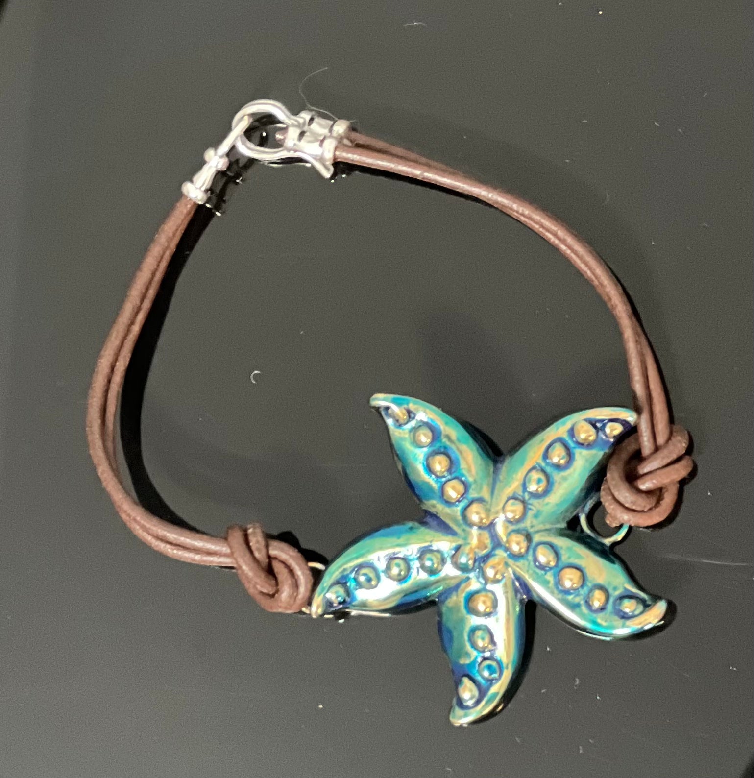 Bronze Starfish Bracelet with Blue Patina by Anisa Jewelry