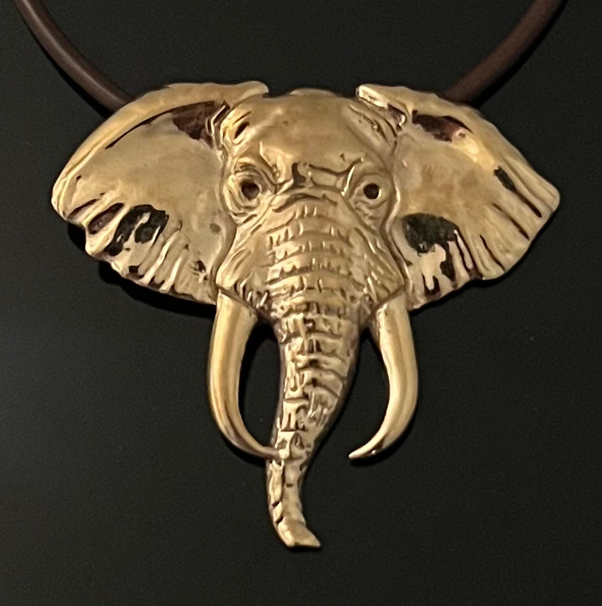 Bronze Elephant Pendant on 18 Inch Leather Cord by Anisa Jewelry