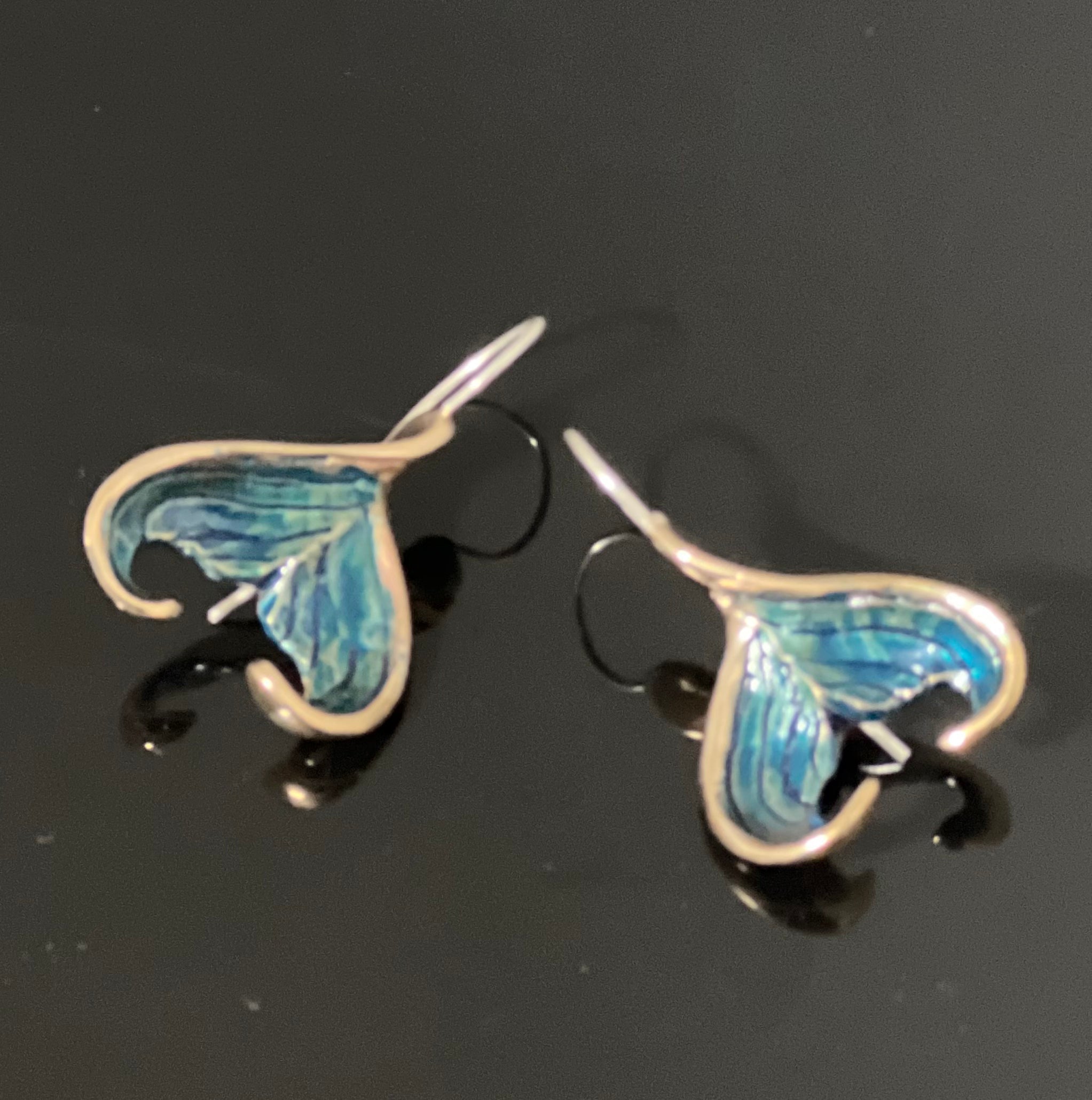 Bronze Mermaid Fin Earrings with Blue Patina by Anisa Jewelry