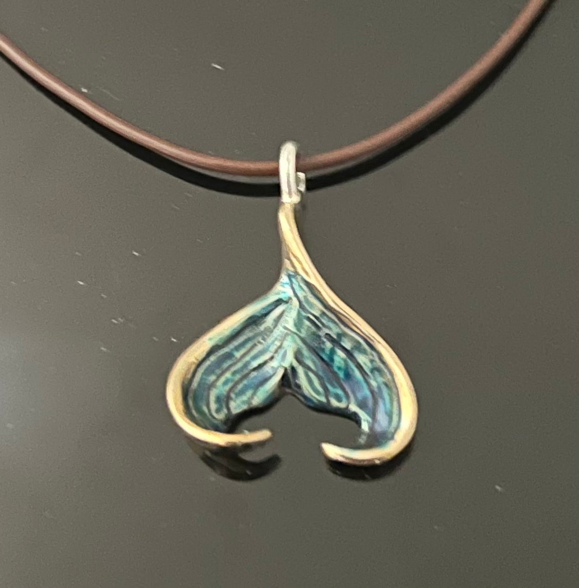Bronze Mermaid Fin Pendant with Blue Patina by Anisa Jewelry