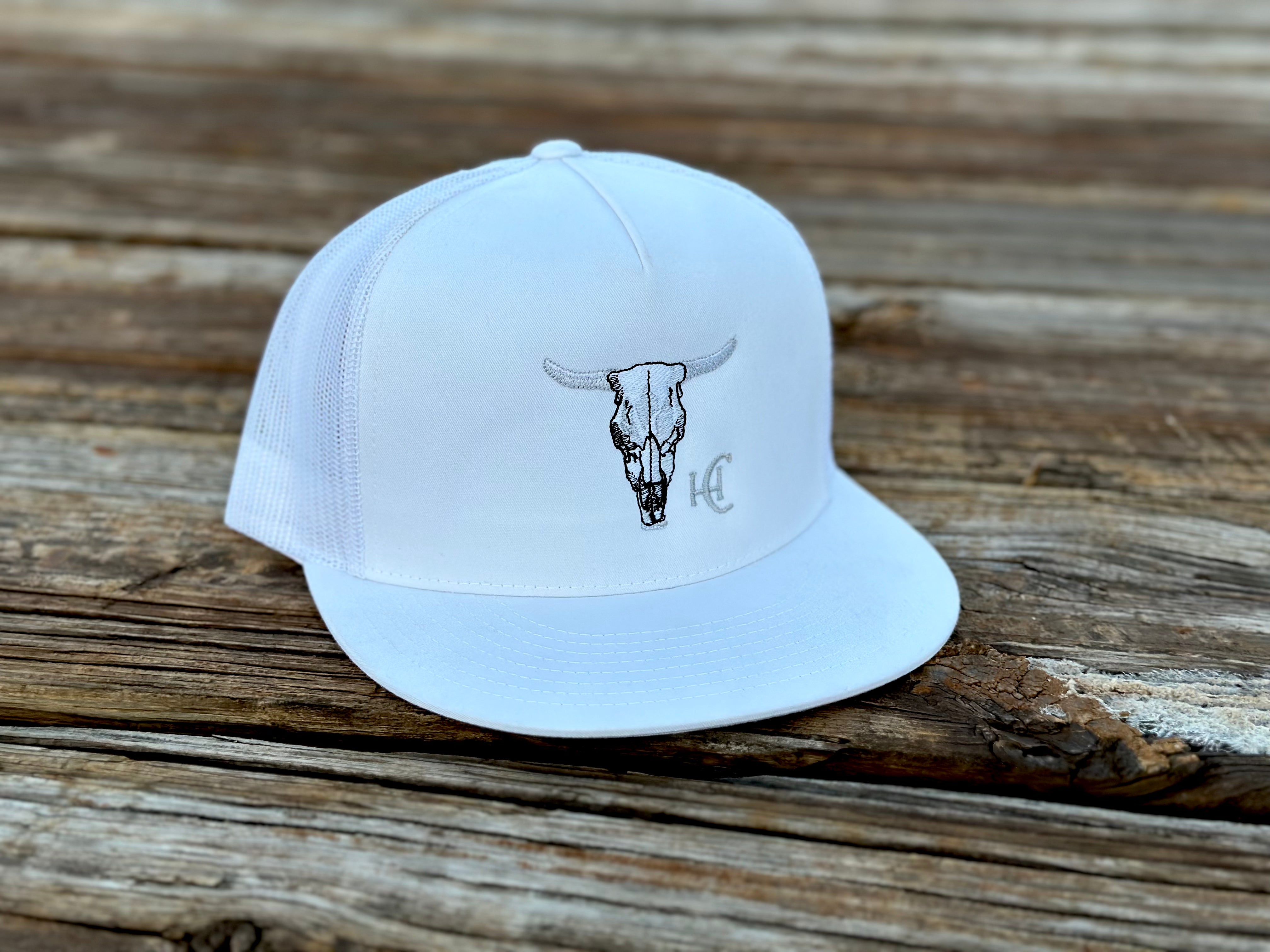 Alternate view of Cow Skull White Flat Bill Hat by High Cotton Hat Co
