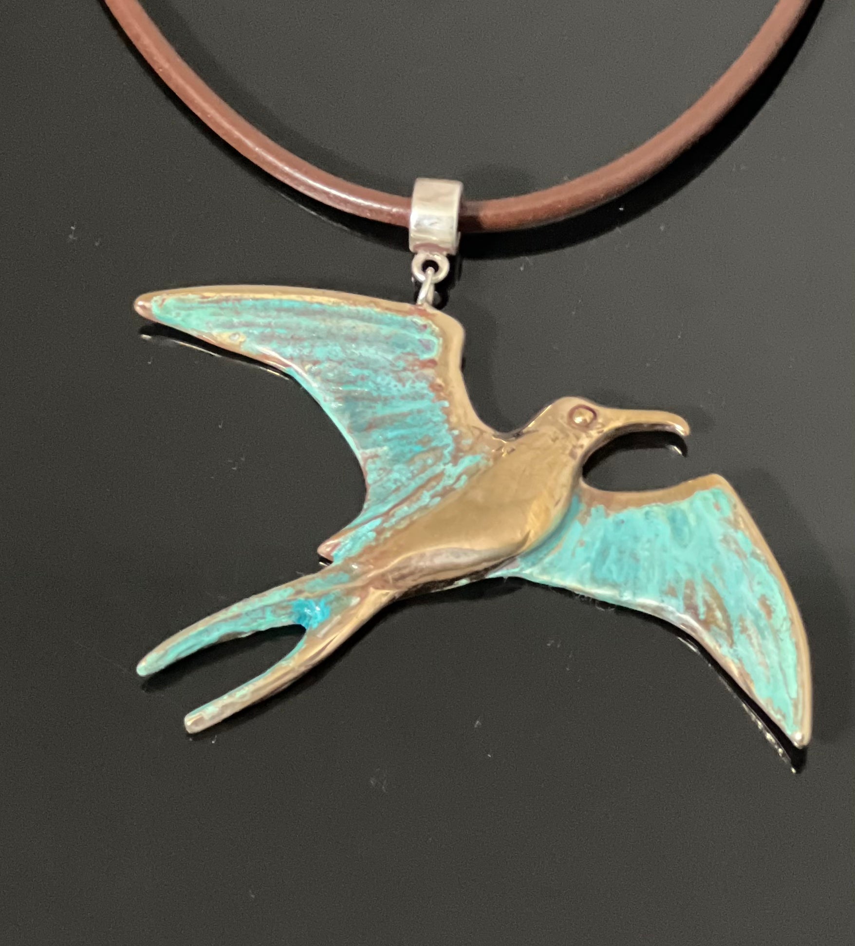 Bronze Frigate Bird Pendant with Verde Patina by Anisa Jewelry
