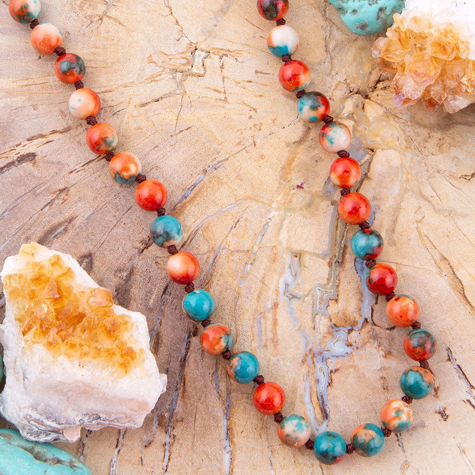 Immeasurable Multicolor Ocean Jade Golden Wrap Necklace detail view by Barse Jewelry