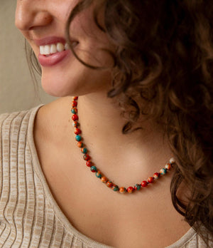 Immeasurable Multicolor Ocean Jade Golden Wrap Necklace detail view by Barse Jewelry