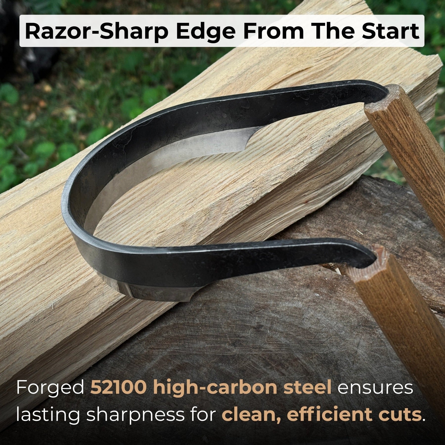 Inshave (Half-Rounded Drawknife), 13 cm (5.1 inches) detail view by Sharky Forged Steel Tools