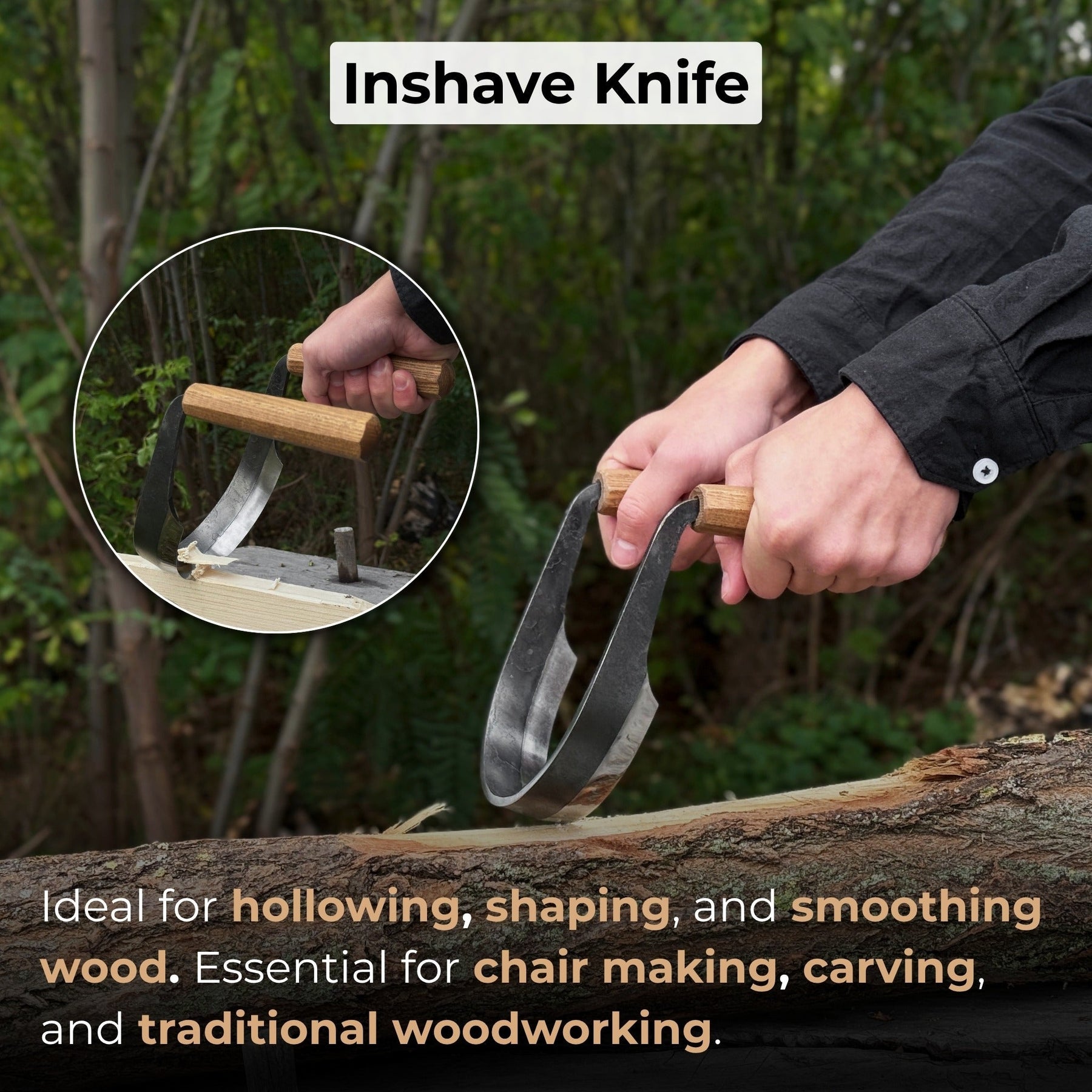 Inshave (Half-Rounded Drawknife), 13 cm (5.1 inches) detail view by Sharky Forged Steel Tools