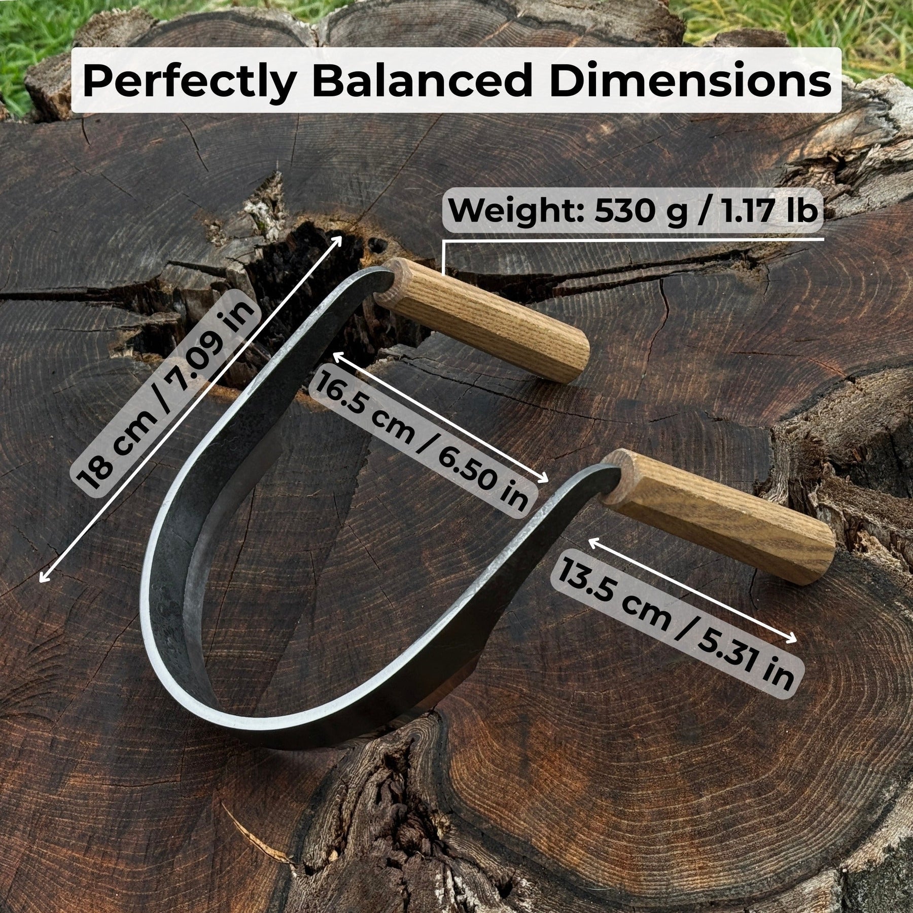 Inshave (Half-Rounded Drawknife), 16.5 cm (6.5 inches) detail view by Sharky Forged Steel Tools