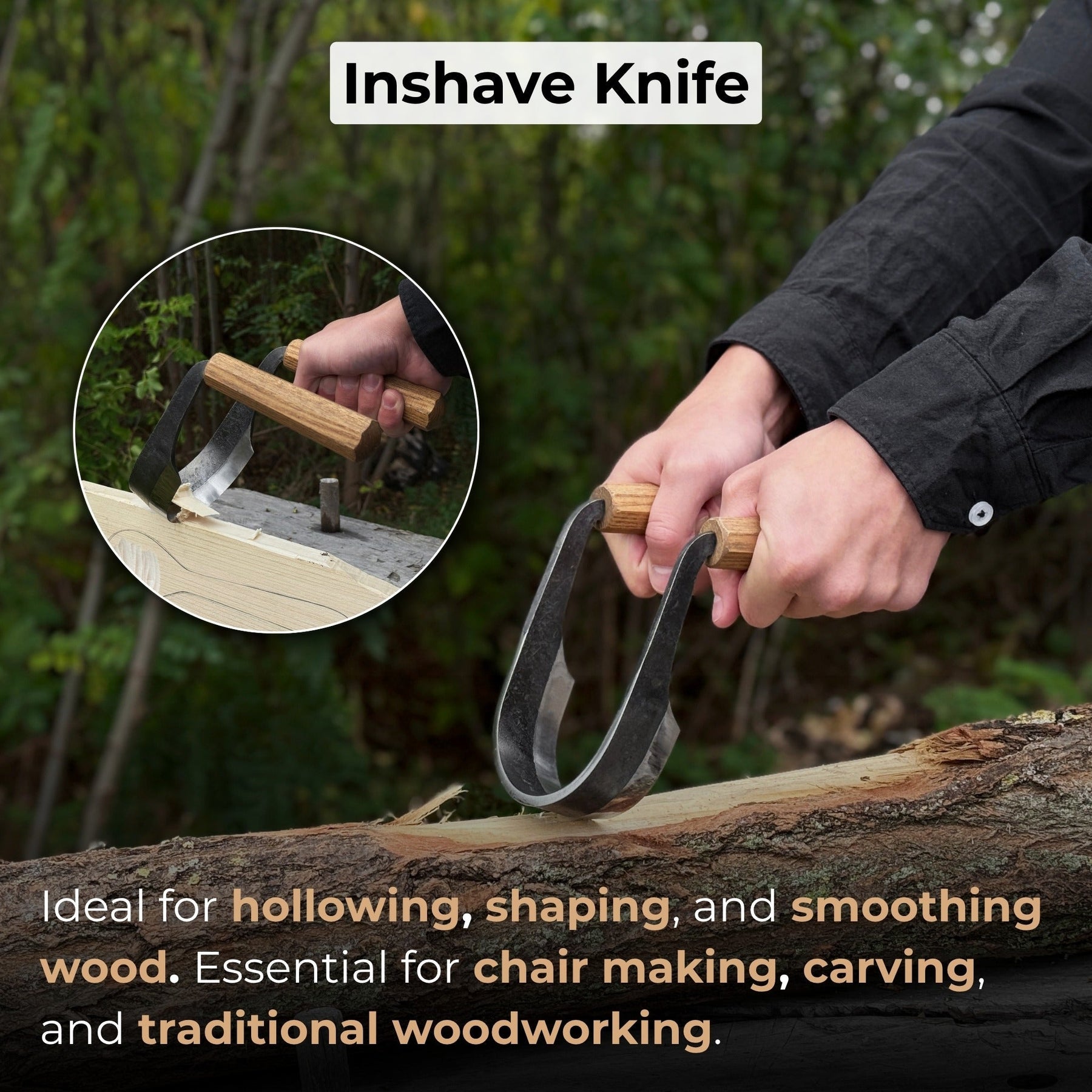 Inshave (Half-Rounded Drawknife), 9.5 cm (3.7 inches) detail view by Sharky Forged Steel Tools