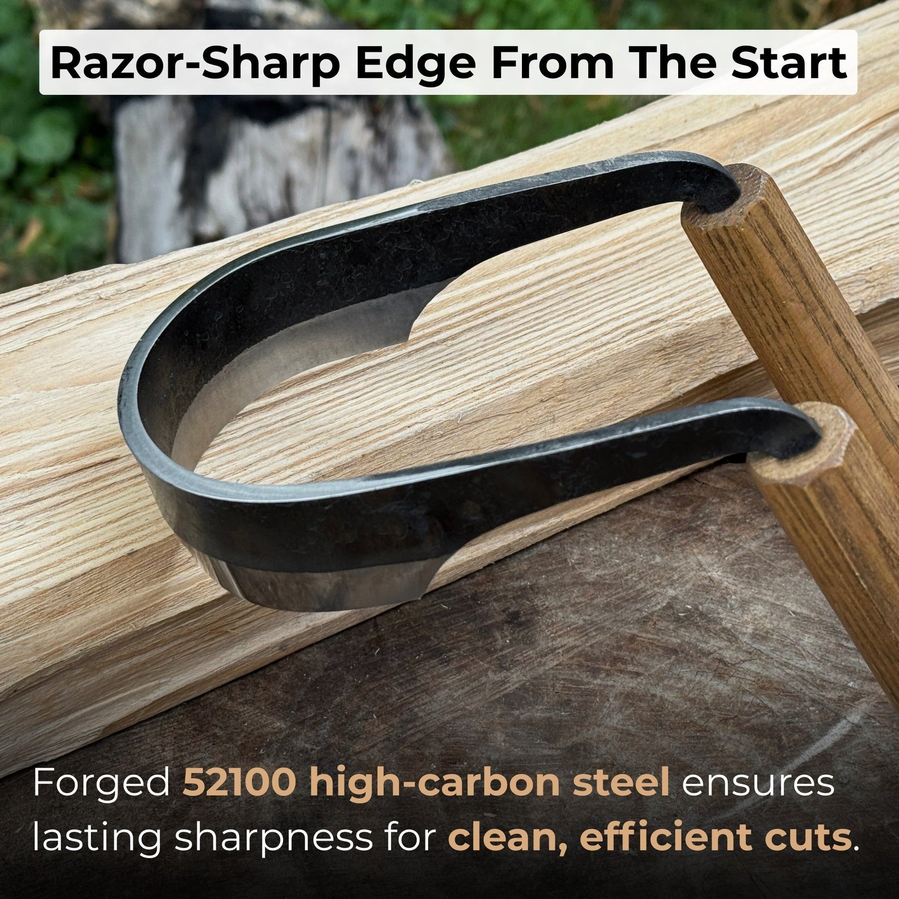 Inshave (Half-Rounded Drawknife), 9.5 cm (3.7 inches) detail view by Sharky Forged Steel Tools