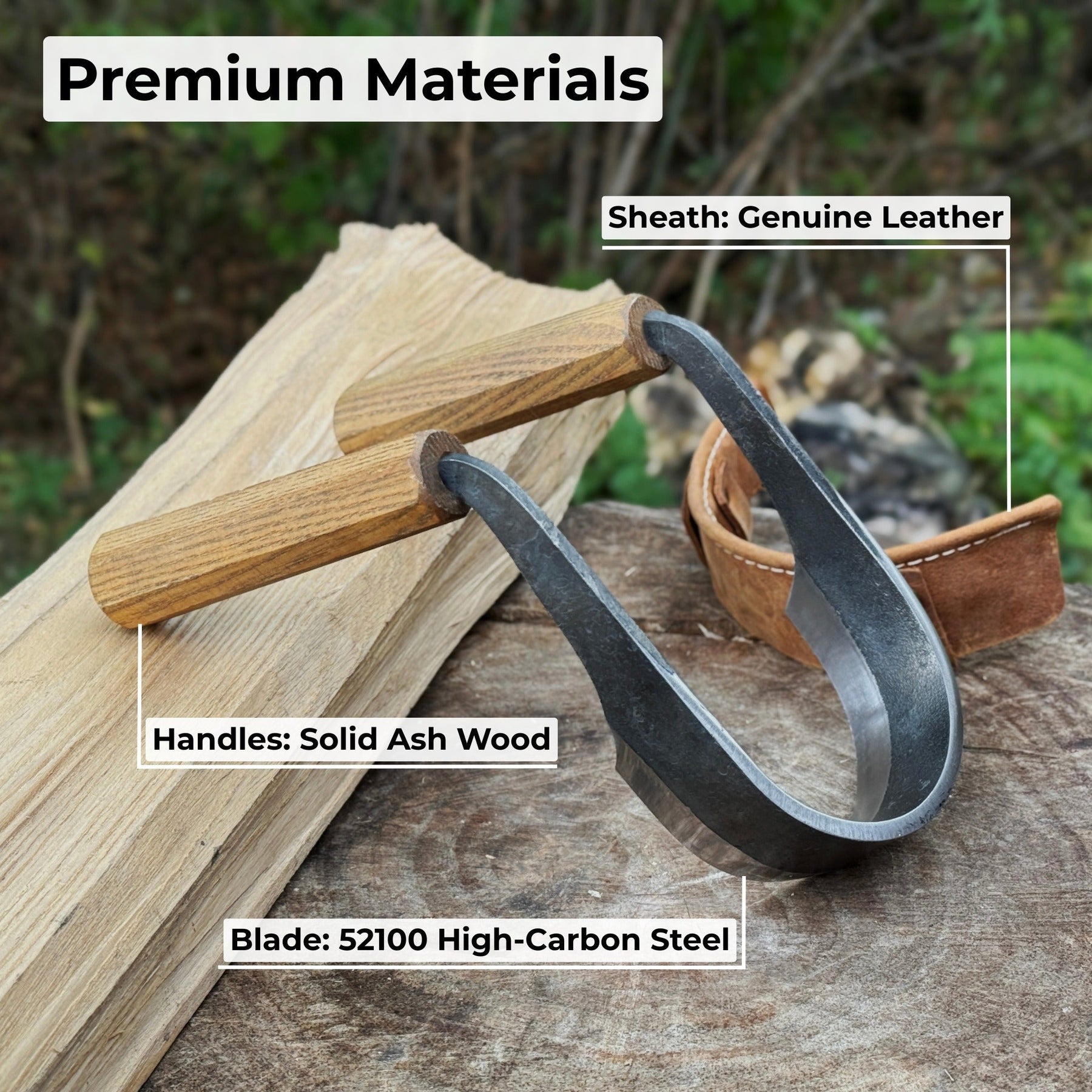 Inshave (Half-Rounded Drawknife), 9.5 cm (3.7 inches) detail view by Sharky Forged Steel Tools