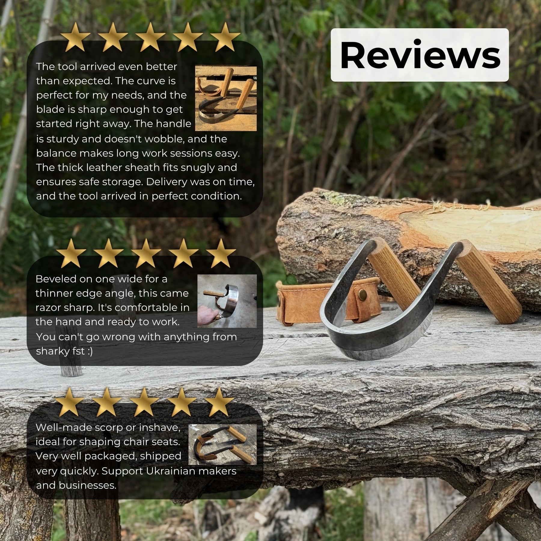 Inshave (Half-Rounded Drawknife), 9.5 cm (3.7 inches) detail view by Sharky Forged Steel Tools