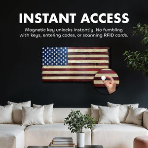 Large American Flag Gun Safe - Quick Access Hidden Gun Safe for Rifles, Shotguns, & Handguns - Gun Concealment Furniture with Magnetic Lock - Gun Self by Bellewood Designs