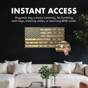 Large American Flag Gun Safe - Quick Access Hidden Gun Safe for Rifles, Shotguns, & Handguns - Gun Concealment Furniture with Magnetic Lock - Gun Self by Bellewood Designs