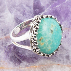 Intricate Green Turquoise and Sterling Silver Ring detail view by Barse Jewelry
