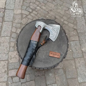 Viking Axe with Leather Wrapped Handle & Engraved Head – JW SteelCrafts by JW SteelCrafts, Southern lifestyle apparel detail photo 5