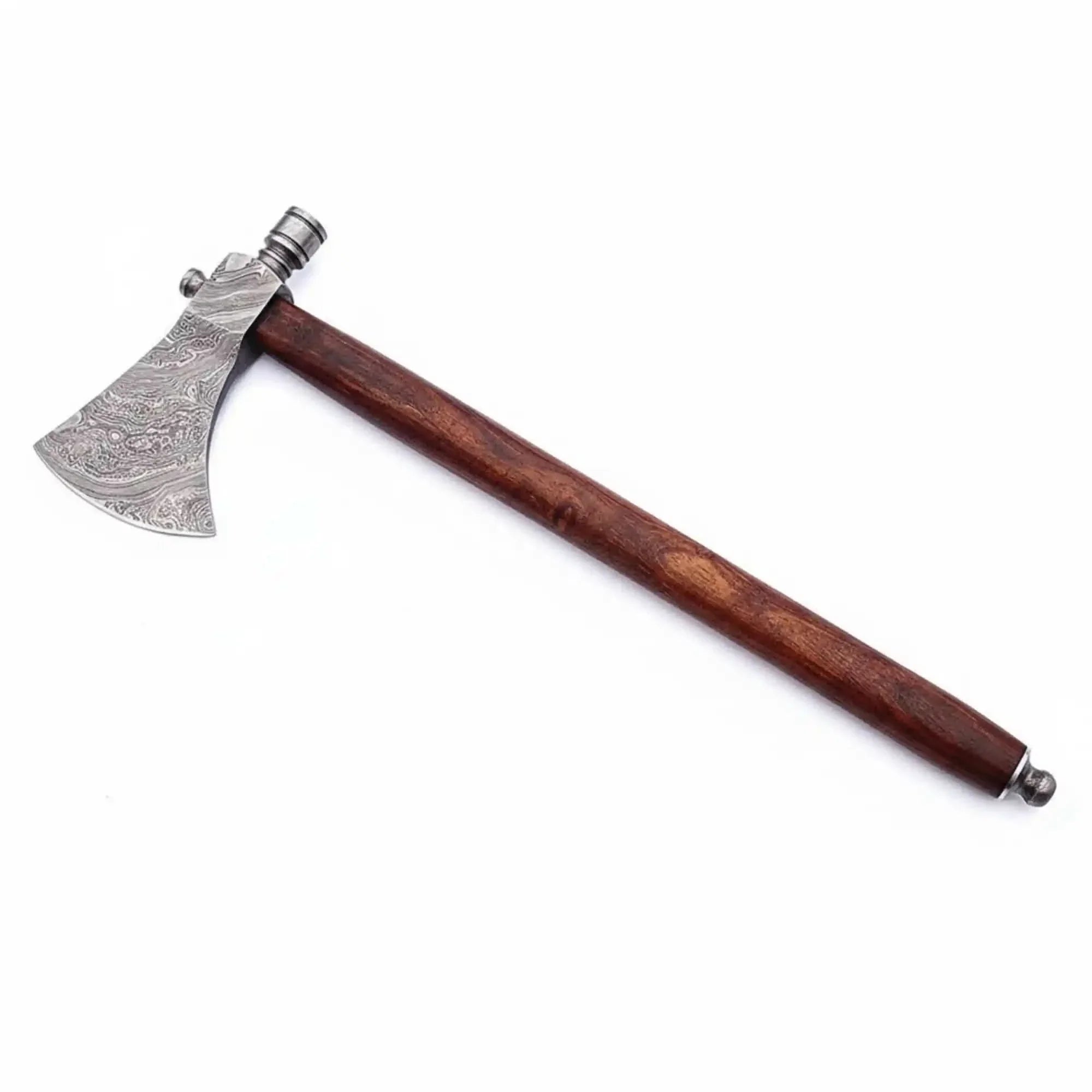 Late-Era Viking Skeggøx Utility Axe with Pattern-Welded Damascus Blade and Smoked Hardwood Handle by JW SteelCrafts, Southern handmade gift detail photo 2