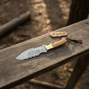 Damascus Steel Tracker Knife – Multiple Handle Colors | JW SteelCrafts by JW SteelCrafts, Damascus knife detail photo 2