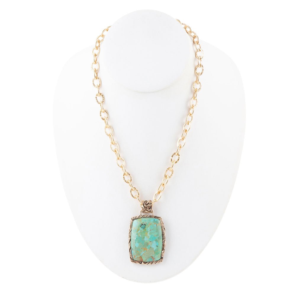 Jacquard Blue Turquoise Golden Pendant Necklace detail view by Barse Jewelry